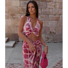 Halter Cut Out Printed Dress