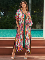 V Neck Printed Dolman Sleeve Cover Up