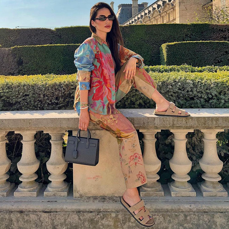 Ethnic Print Shirt and Pants Two Piece Set Flaxmaker
