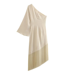 One Shoulder Halter Tassel Dress