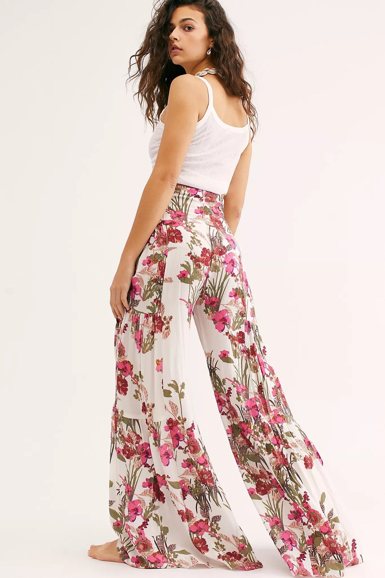 Waist Bowknot Tie Printed Beach Pants
