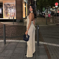 Halter Backless Solid Color Cami and Pants Set