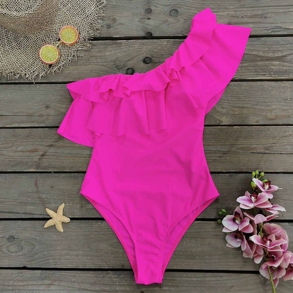 One Shoulder Ruffle One Piece Swimsuit