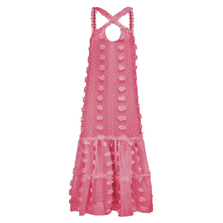 Halter 3D Flower Maxi Dress Flaxmaker
