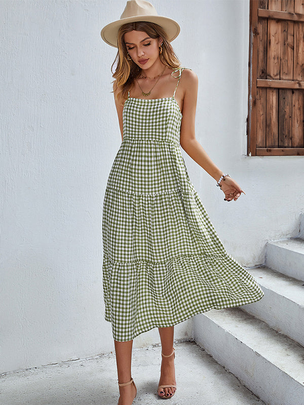 Bohemia A-Line Sleeveless Plaid  Dress