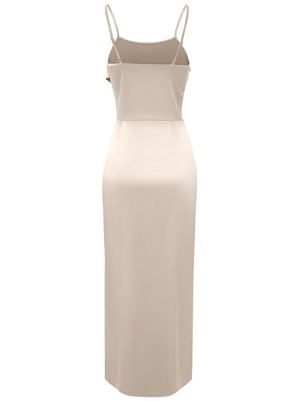 Vacation Sleeveless Wrap Solid Color U-Neck Maxi Dress