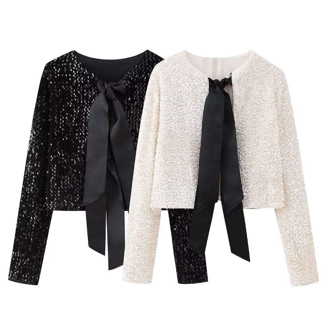 Bowknot Decor  Sequin Party Top
