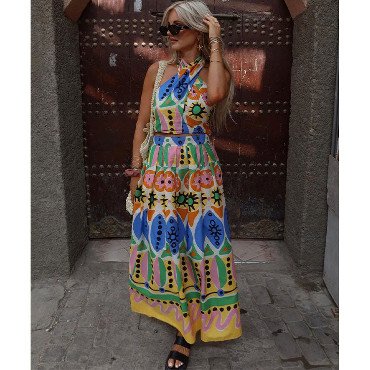 Halter Retro Printed Cami and Pants Set