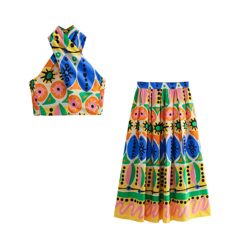 Halter Retro Printed Cami and Pants Set