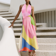 Halter V Neck One Piece Swimsuit and Skirt Flaxmaker
