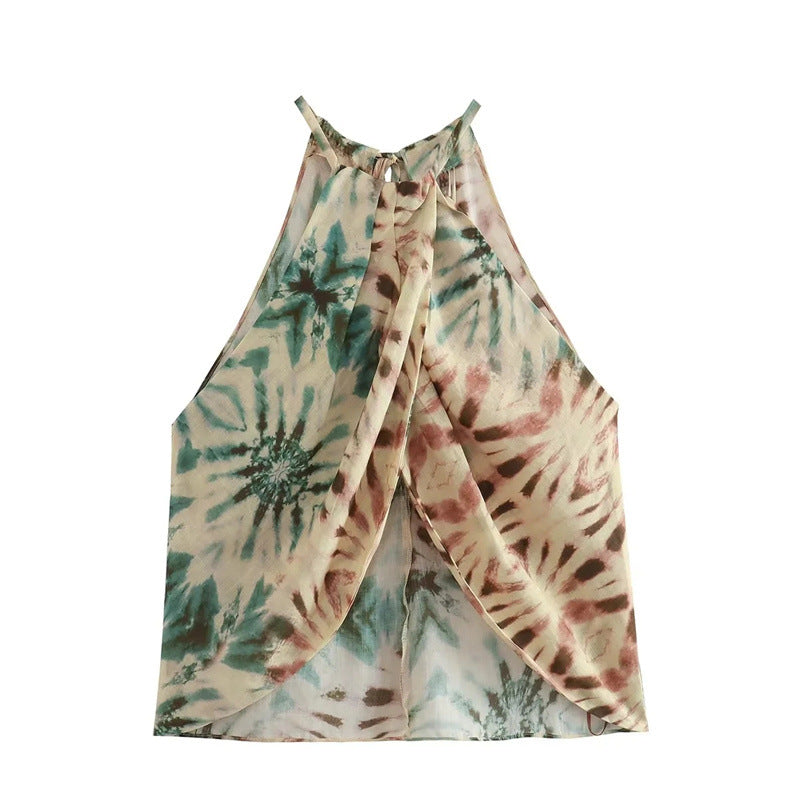 Halter Linen Casual  Print Cami and Pants Set