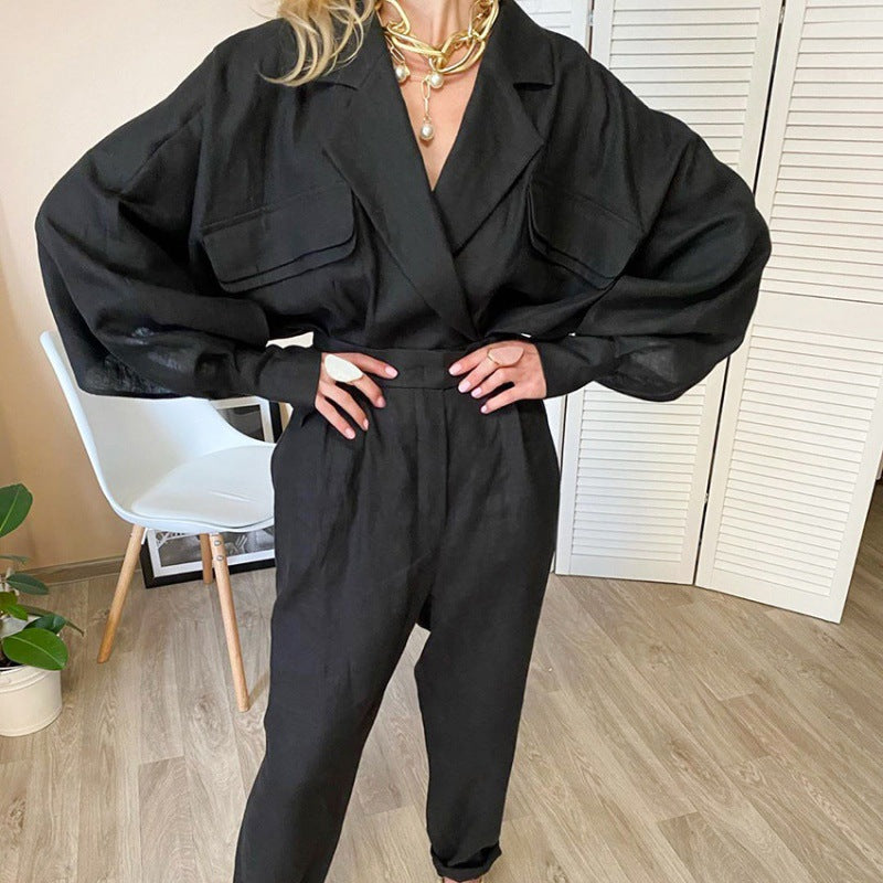 Casual Solid Color Cotton and Linen Temperament Two Piece Set