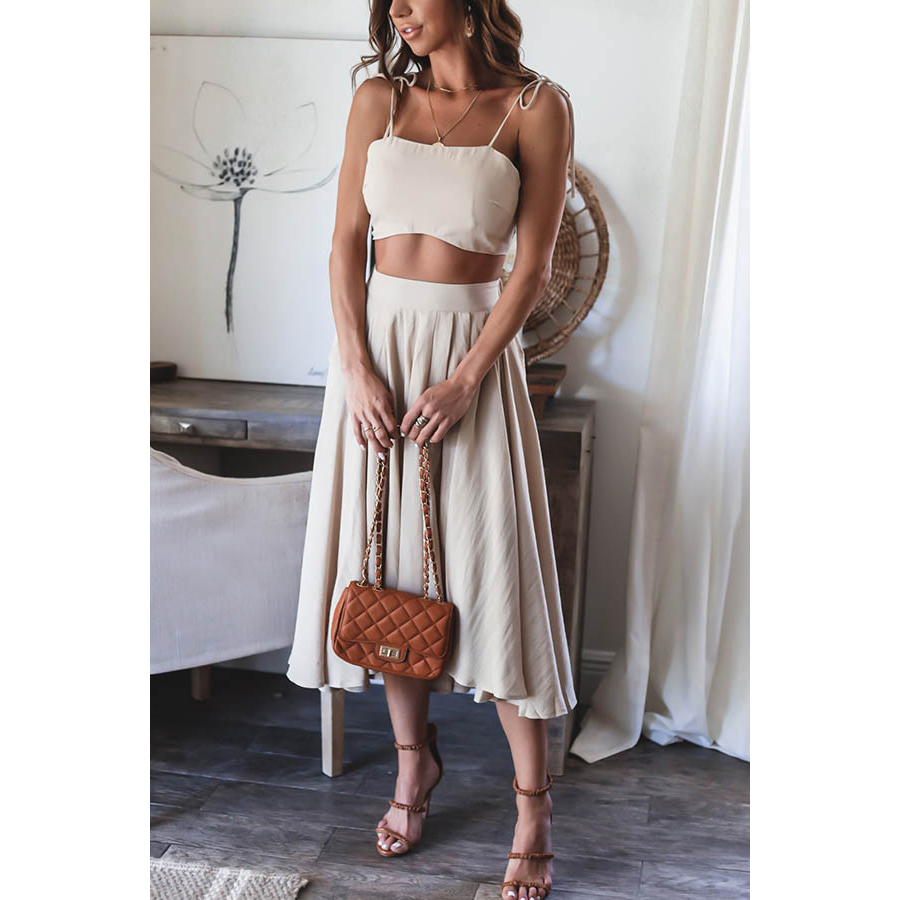 Fashion  Solid Color Sling Two Piece Set