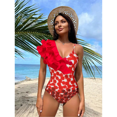 Flower Gradient Print One Shoulder Ruffle One Piece Swimsuit and Skirt (Shipped on Jan 14th)