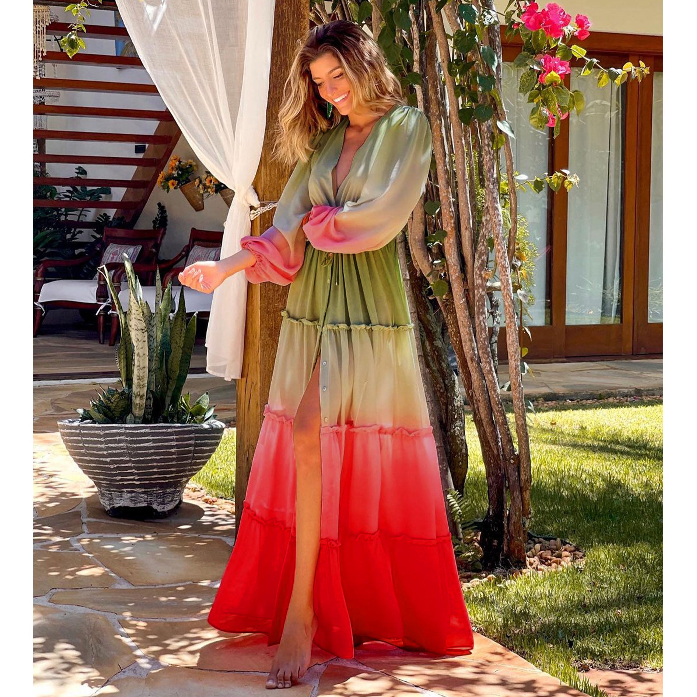 Ombre Printed Maxi Dress Cover Up Flaxmaker