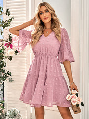 Vacation A-Line Loose Solid Color V-Neck Mini Dress