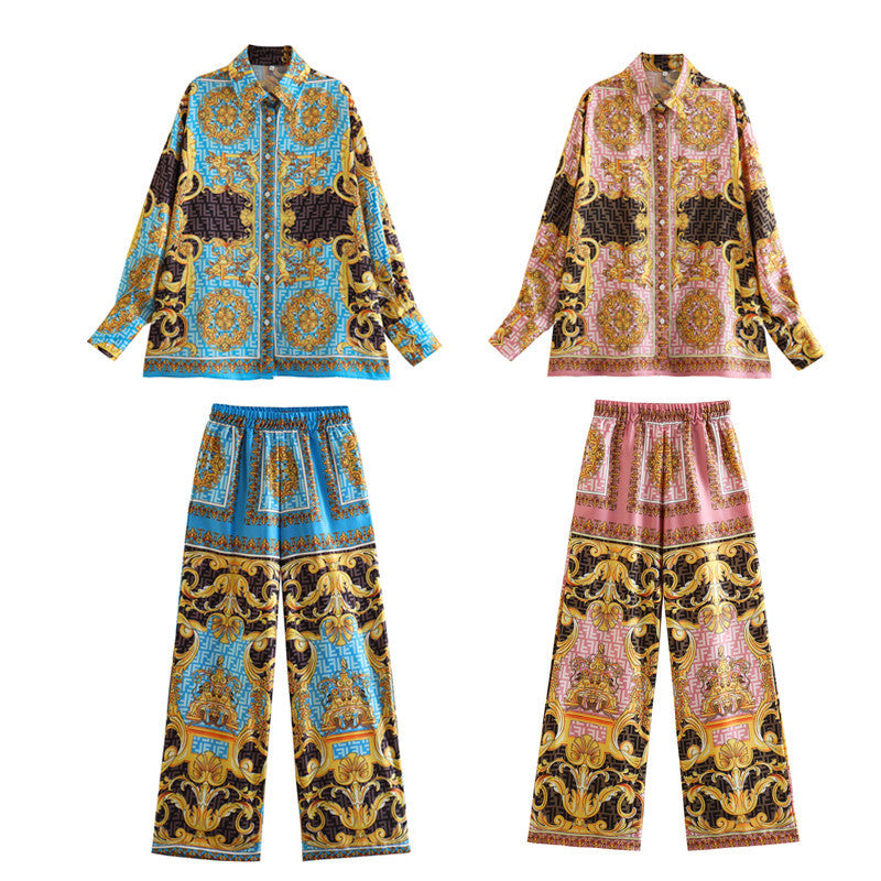 Casual Printed Shirt and Pants Set Flaxmaker