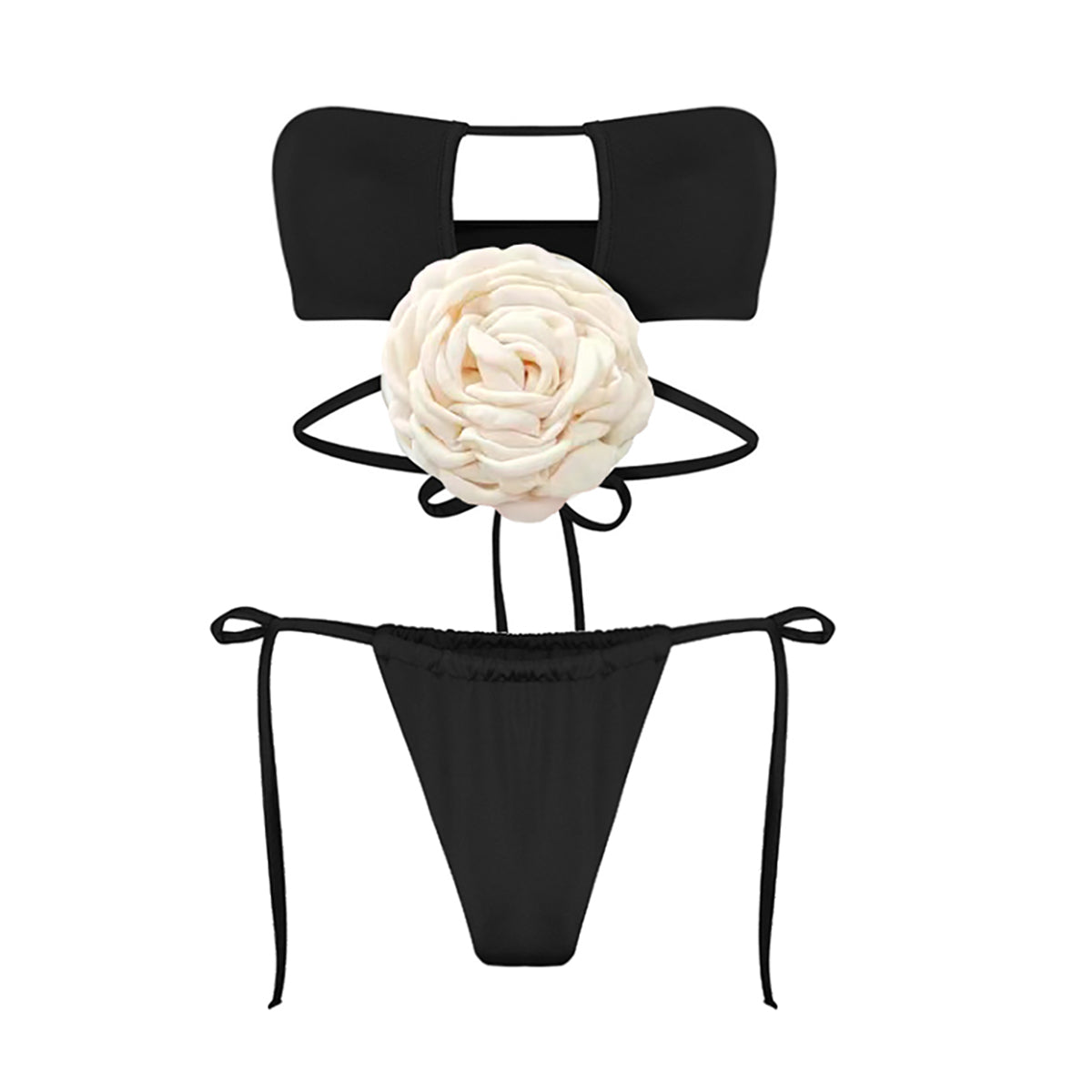 3D flower Lace up Bikini Swimsuit