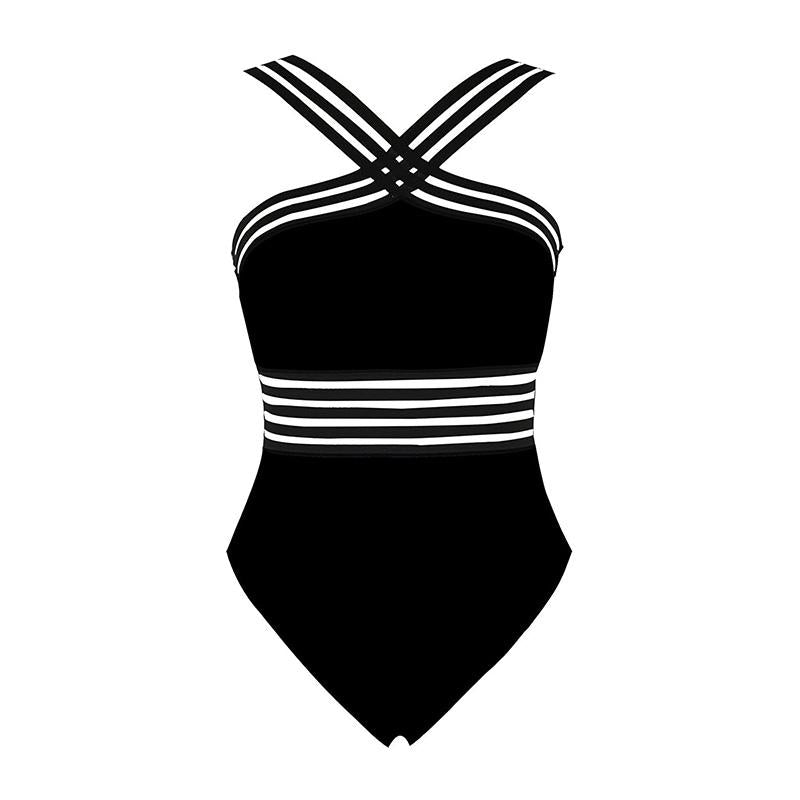 Black Mesh Splicing Sexy One Piece Swimsuit
