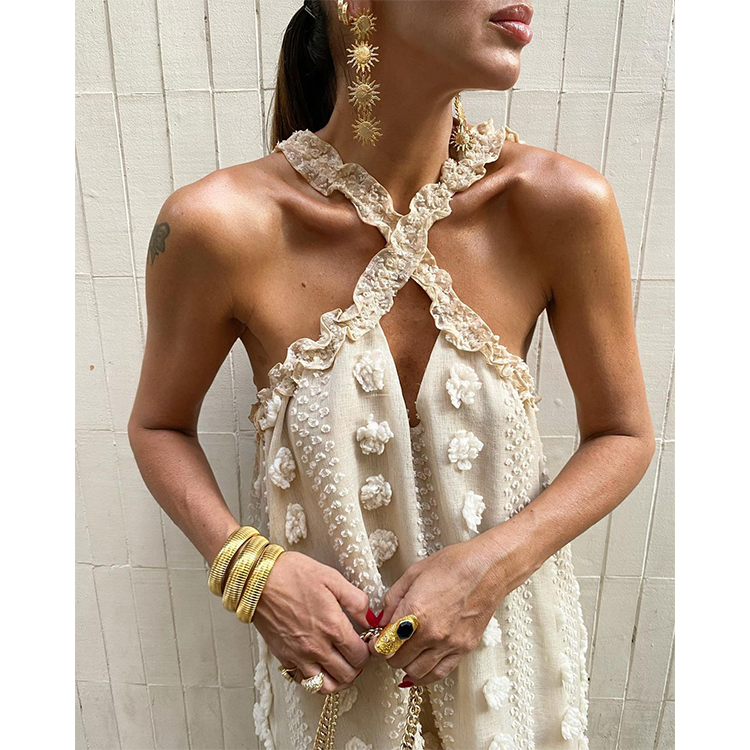 Halter 3D Flower Maxi Dress Flaxmaker
