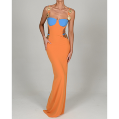 Color Block Expose Waist Maxi Dress
