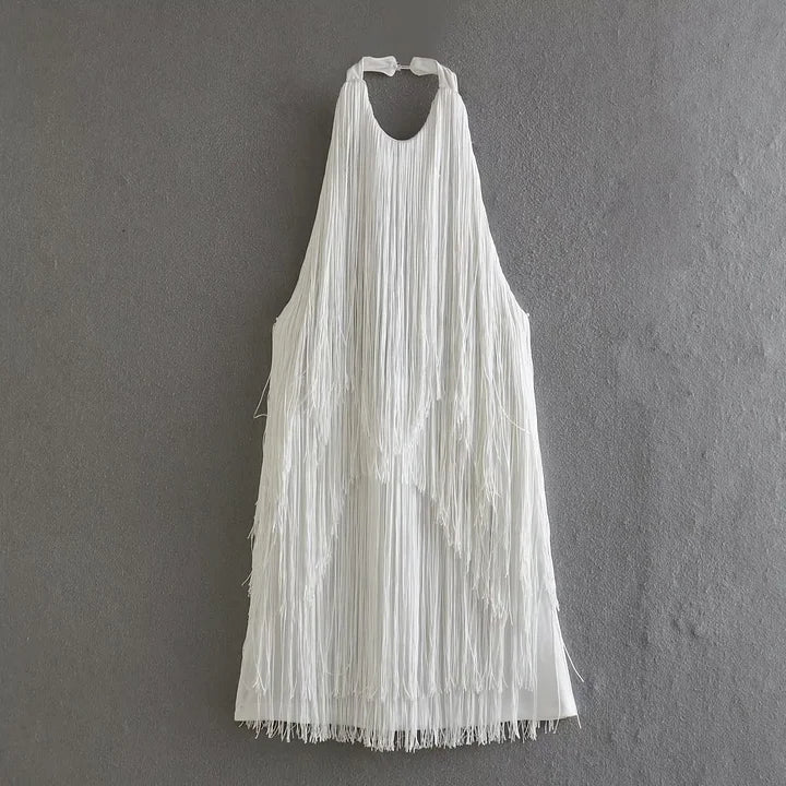 Halter Backless Fringe Mini Dress Flaxmaker