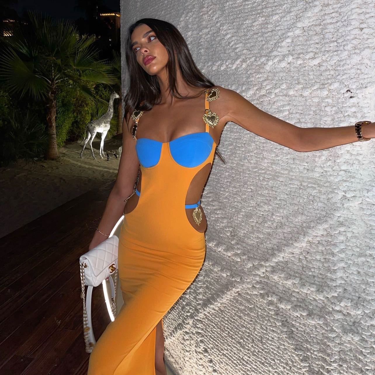 Color Block Expose Waist Maxi Dress