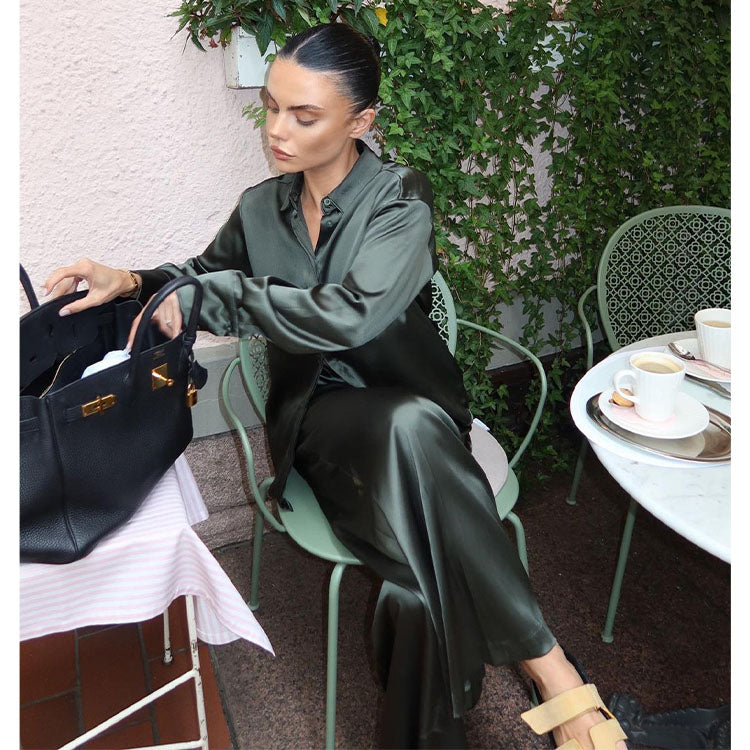 Solid Color Green Shirt and Pants Set