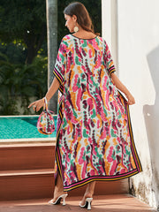 V Neck Printed Dolman Sleeve Cover Up