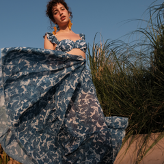 Flaxmaker Blue Dragonfly Printed Swimsuit and Skirt