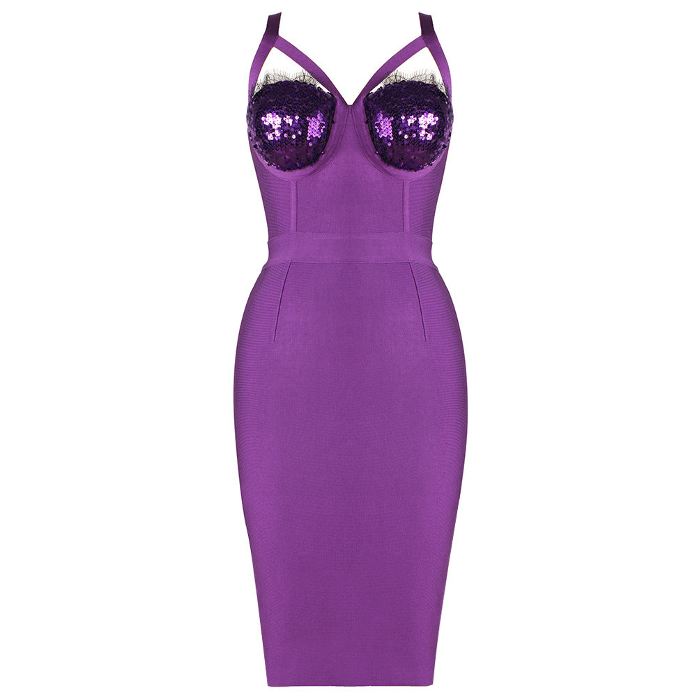 Suspenders Cross Lace Shiny Dress