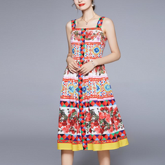 Flaxmaker Squared Neck Blossom Printed Dress