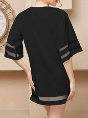 Mesh Solid Color Split-Joint A-Line Half Sleeves Round-Neck Mini Dresses