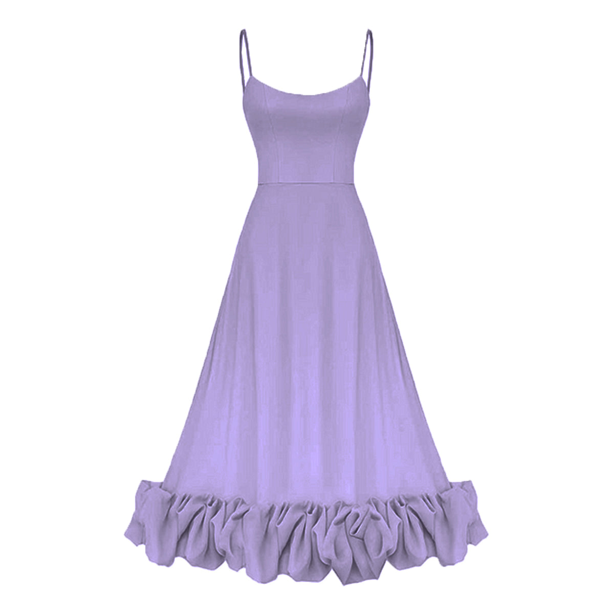 Spaghetti Strap Ruffle Bottom A-Line Midi Dress Flaxmaker