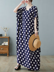 Urban Loose Batwing Sleeves Polka-Dot Printed A-Line Maxi Dress