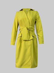 Long Sleeves Solid Color Tied Waist Deep V-Neck Mini Dresses