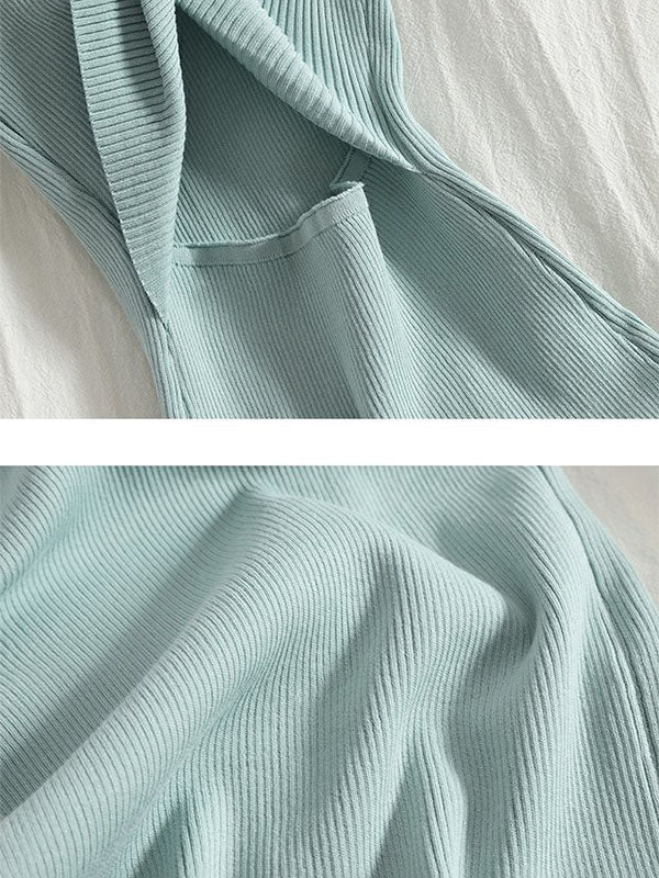 Bowknot Hollow Solid Color Bodycon Sleeveless Midi Dresses