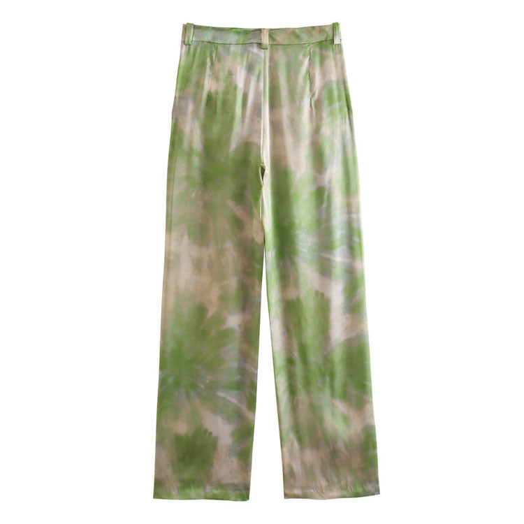 Casual Green Ombre Printed Shirt and Pants Set Flaxmaker