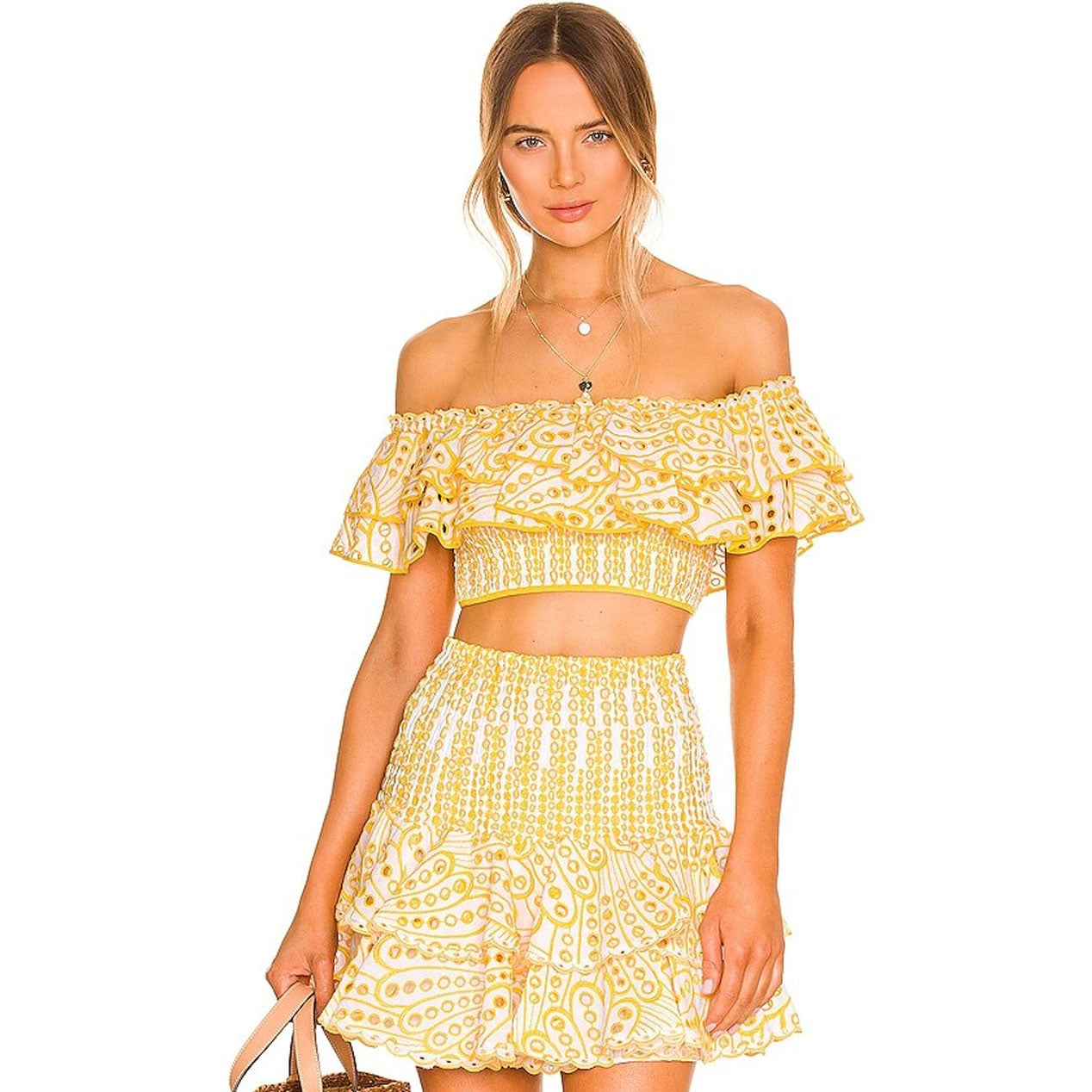Ruffled Charmeuse Top and Skirt Set