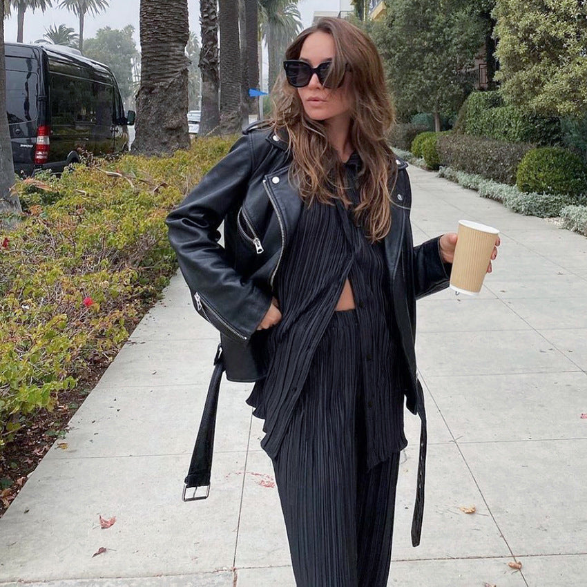 Fashion Casual Solid Color Shirt and Pants