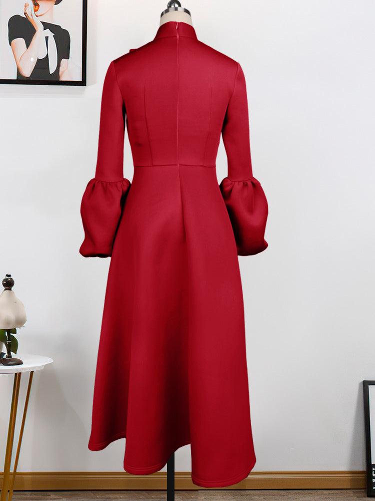 Puff sleeve Bandage Bowknot Design Dress