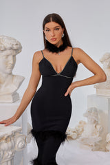 Sling Rhinestone  Feathers Dress