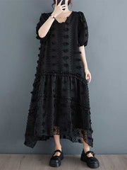 Elasticity Jacquard Solid Color Split-Joint A-Line Half Sleeves V-Neck Midi Dresses