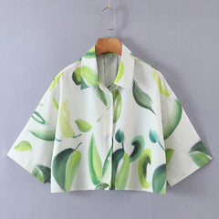 Flaxmaker Short Sleeve Leaves Printed Shirt and Bottom