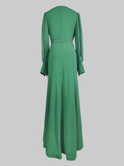 Skinny Wrap Bandage Solid Color Split-Front Split-Joint V-Neck Maxi Evening Dresses