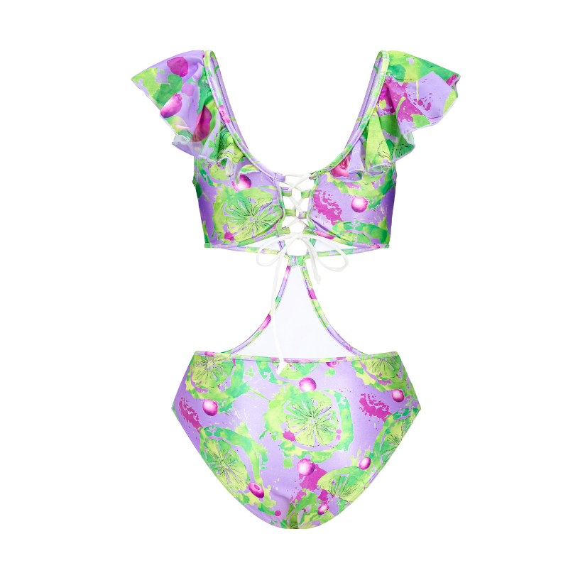 Removable Sleeves Printed One Piece Swimsuit and Skirt Flaxmaker