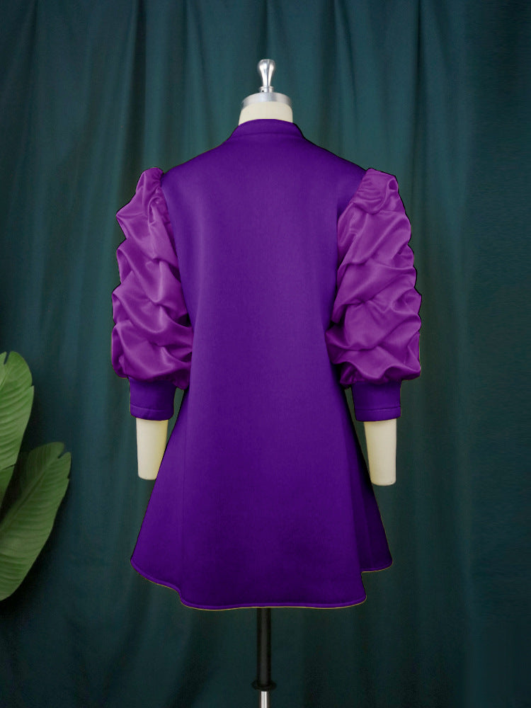 Stand Collar Fold Mini Dress
