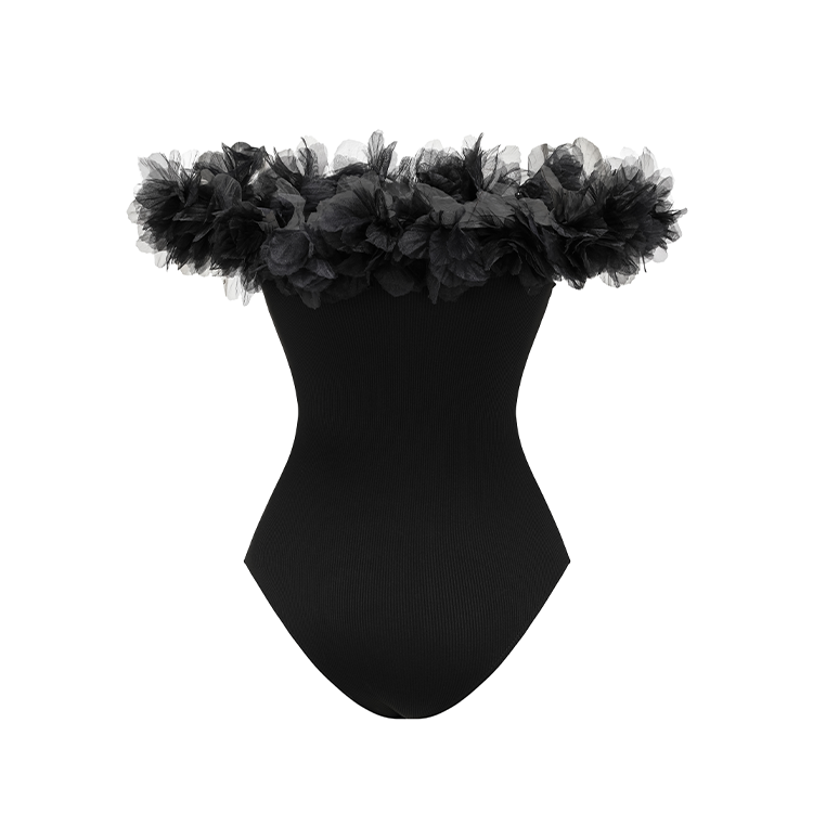 Off Shoulder Black One Piece Swimsuit and Sarong Flaxmaker