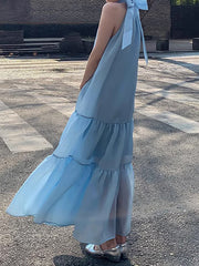 Solid Color Loose Sleeveless Halter-Neck Midi Dresses