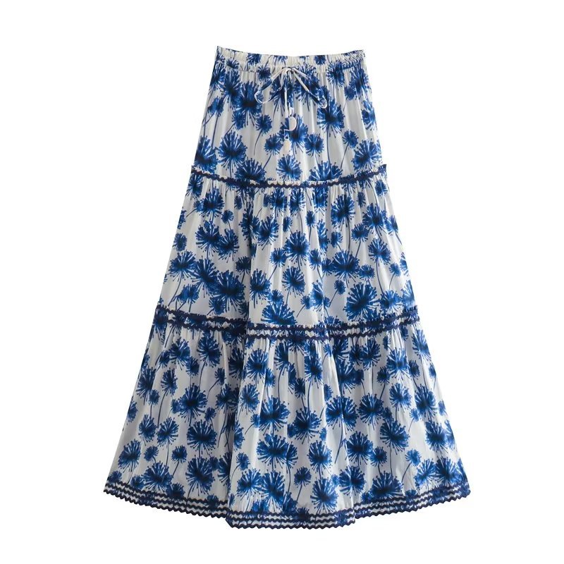Flaxmaker Elegant Ruffle V Neck Jungle Printed Two Piece Set
